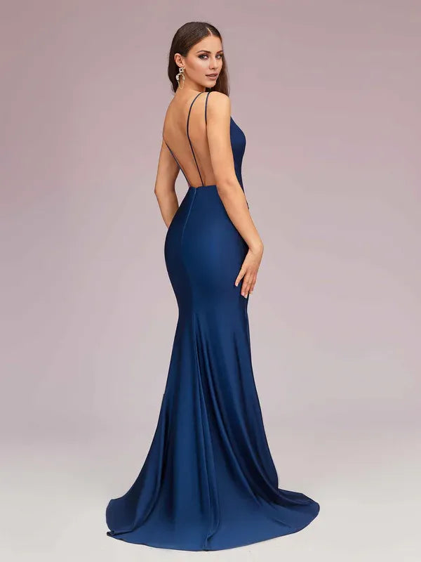 Weitese Dress Sexy Deep V-neck Long Mermaid Bridesmaid Dresses Sleeveless Pleats Prom Dress